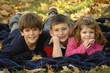 kids in fallen leaves
