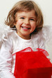laughing angel with gift