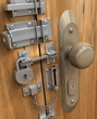 Security Concept. Many lock in only one door Security Concept. Many lock in only one door