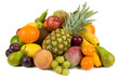 Pile of different fruits isolated on white