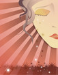 Sad crying girl with falling stars and rays
