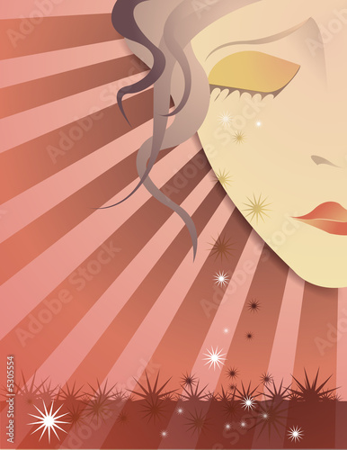 Illustration: Sad crying girl with falling stars and rays Sad crying girl with falling stars and rays