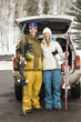 Couple going skiing.