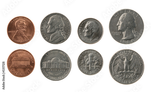 Photo: US Coins Collection Isolated on White US Coins Collection Isolated on White