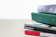 Stack of Magazines and Binders, close up