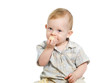 Boy eating banana