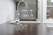 Broken wine glass on kitchen counter