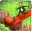 Businessman with suitcase in his hand running on red carpet Businessman with suitcase in his hand running on red carpet
