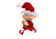 Red christmas elf with xmas white fur hat running Red christmas elf with xmas white fur hat running
