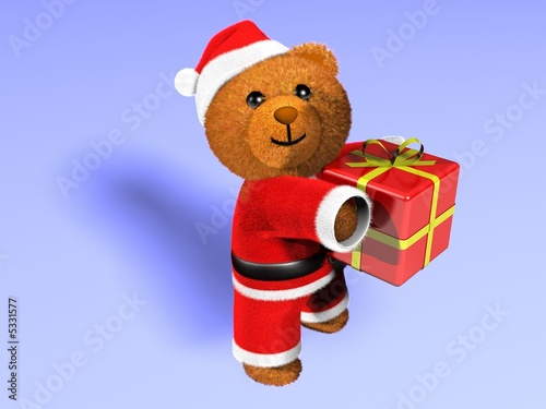 Illustration: Nounours père noël fond bleu Nounours père noël fond bleu