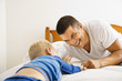Father and son playing.