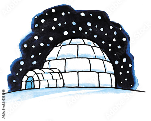 Snow igloo in the night while snowing