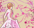 Bride in pink open shoulders dress on vector beige background Bride in pink open shoulders dress on vector beige background
