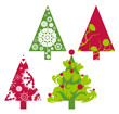 Christmas trees in red and green with floral swirls Christmas trees in red and green with floral swirls