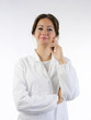 cute brunette in white medical gown