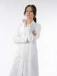 nice doctor in white gown making face