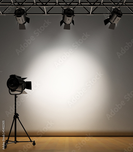 A vintage theater spotlight on a white background