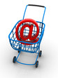 Consumer basket with sign for internet. 3d