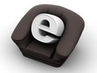 Armchair with symbol for internet. 3d