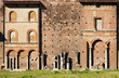 Medieval building. Old wall front view.
