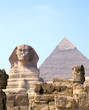 Sphinx and Pyramid of pharaoh Chephren, Giza, Egypt