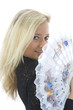 beautiful girl with fan on isolated background