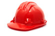 Red construction helmet isolated on white with gentle shadow