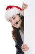 A pretty business woman at Christmas holding a sign