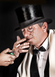 Caricature photo of a dandy figure lighting a cigarette