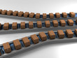 Triple row production line with boxes three dimensional model
