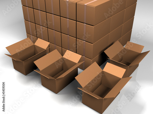 Closed and opened boxes three dimensional model