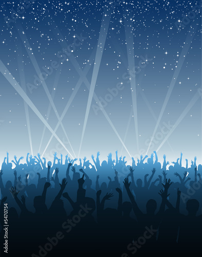 cheering crowd silhouette. Cheering Crowd Under Stars