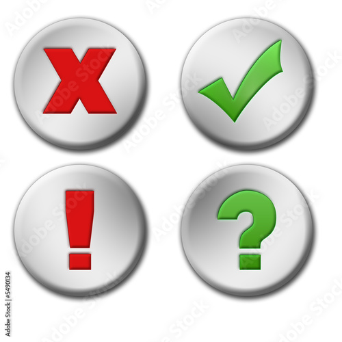 Cross, tick, exclamation and question buttons