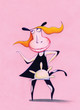 HAPPY COW WITH BIG SMILE AND BLACK DRESS