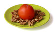 Circassian walnuts and persimmon on yellow plate