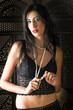 Beautiful young sexy adult Italian woman with long black hair