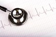 A stethoscope over a electrocardiogram close up.
