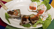 Typical danish open type sandwhiches on white plate. Typical danish open type sandwhiches on white plate.