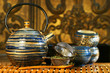 Blue oriental teapot with cups  ready for calming tea