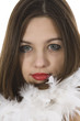 Nude girl with cape from feather on insulated background