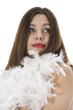 Nude girl with cape from feather on insulated background