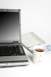 Coffee, laptop and newspaper, business concept Coffee, laptop and newspaper, business concept