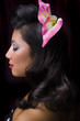 Latin hair model on purple background.