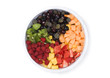 colorful fruit salad - in bowl - white isolation
