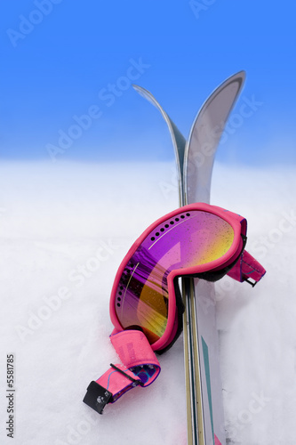 Photo: Hot Pink Ski Goggles in Snow Hot Pink Ski Goggles in Snow