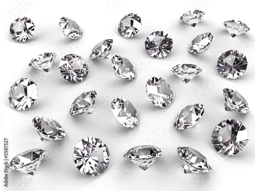Several diamonds with realistic soft shadows on white