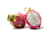 whole and half dragonfruit isolated on white background
