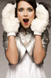 beautiful brunette winter girl wearing furry gloves 