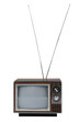 Vintage TV with antenna isolated over a white background.