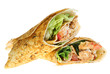 Spicy curried chicken pieces in a tortilla wrap